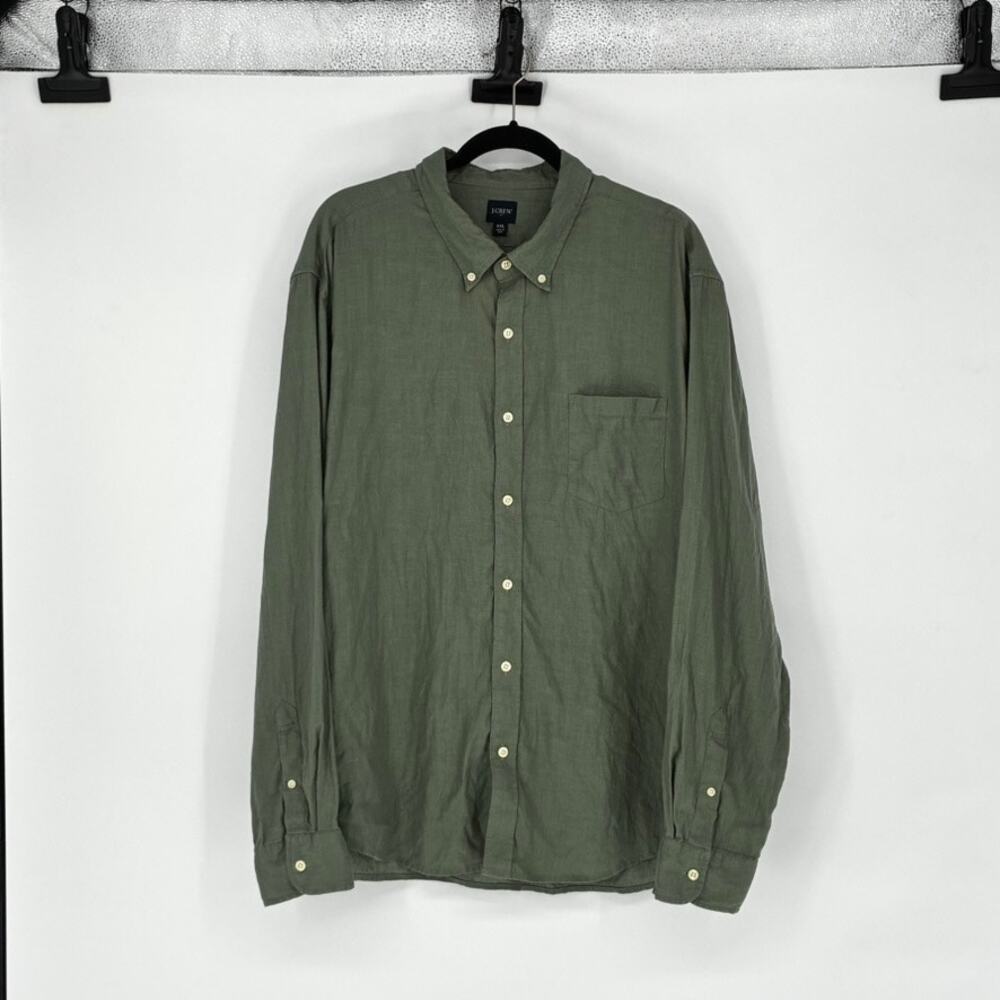 J. Crew Men's Sage Green Linen Blend Long Sleeve Button Up Shirt - XXL